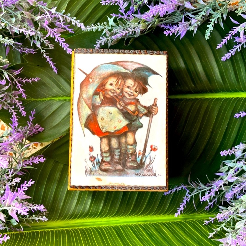 Charming Vintage Art Print with Umbrella